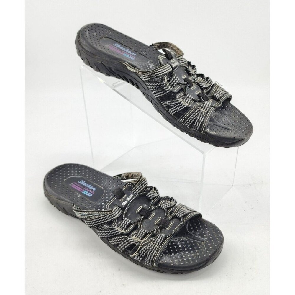 Skechers Reggae Repetition Slip‎ On Strappy Slide Sandals Black 40873 Size 8
